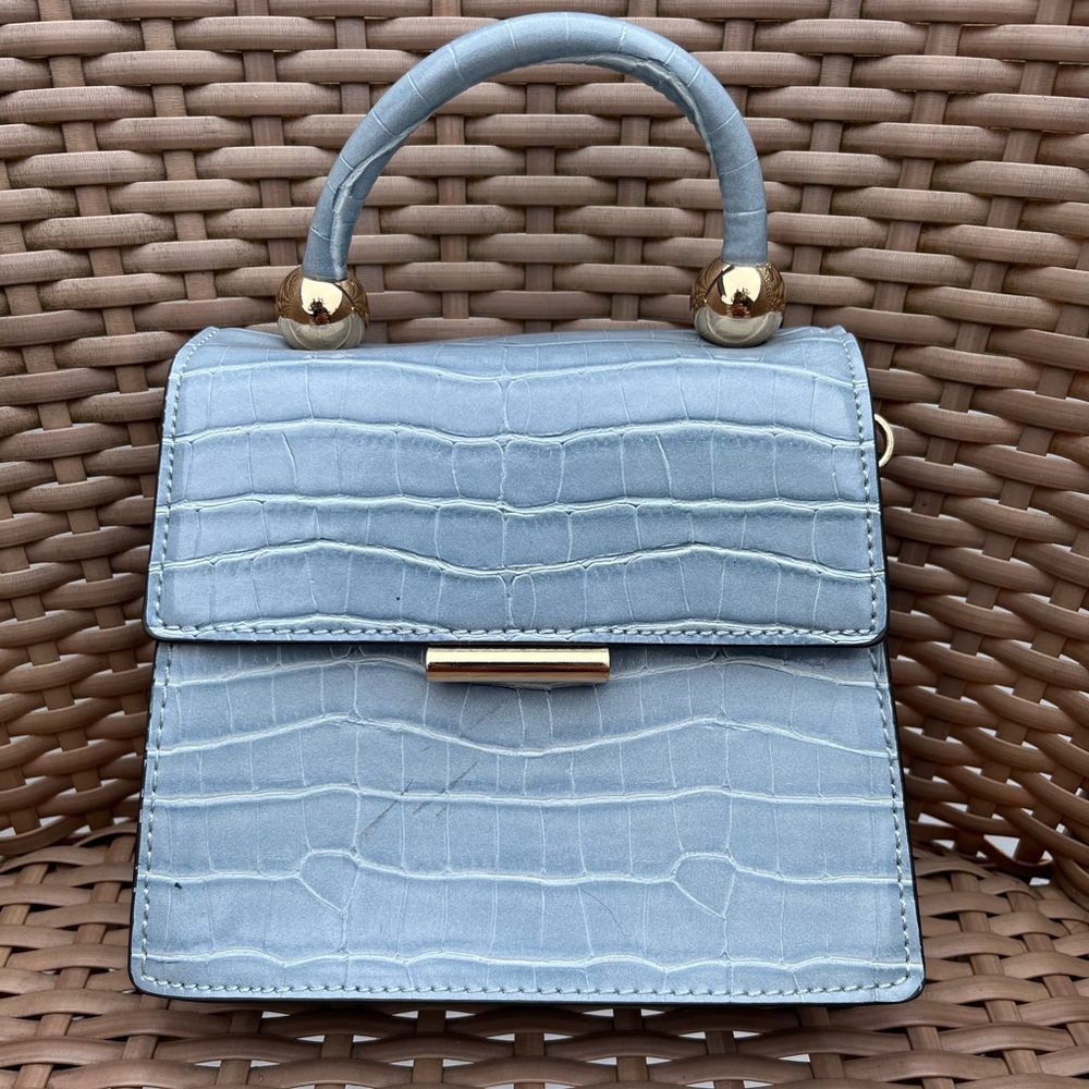 Aldo Light Blue Croc-Embossed Mini Bag